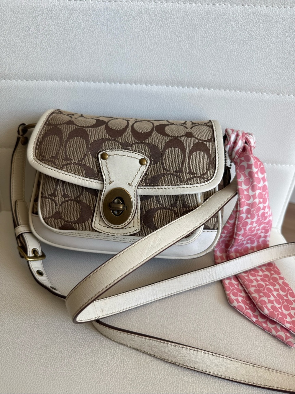 Coach Cricket Mini Signature Turlock Crossbody Pink Scarf Accent